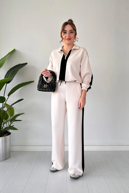 Winter Cream Zipper Panel 2 PC Co-Ord Set