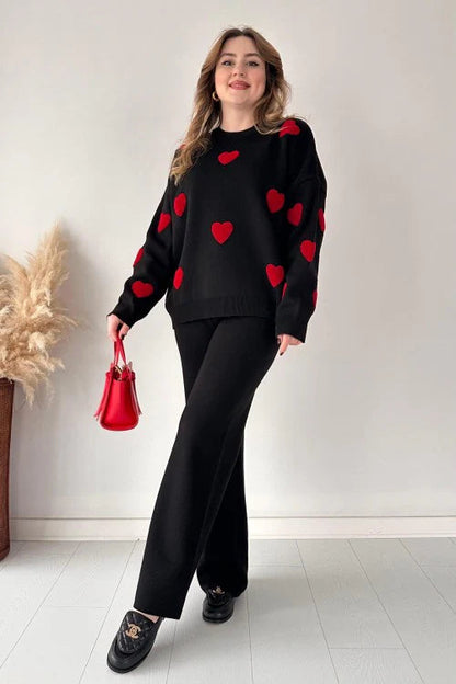 Winter Black Heart Printed Co-Ord Sets