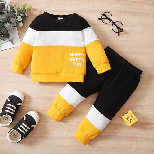 Black & Yellow Panel Happy Everyday Printed Kids Winter Suit (Each)