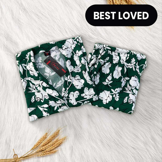 Imported Linen Printed Green Glow PJ Set-LP8