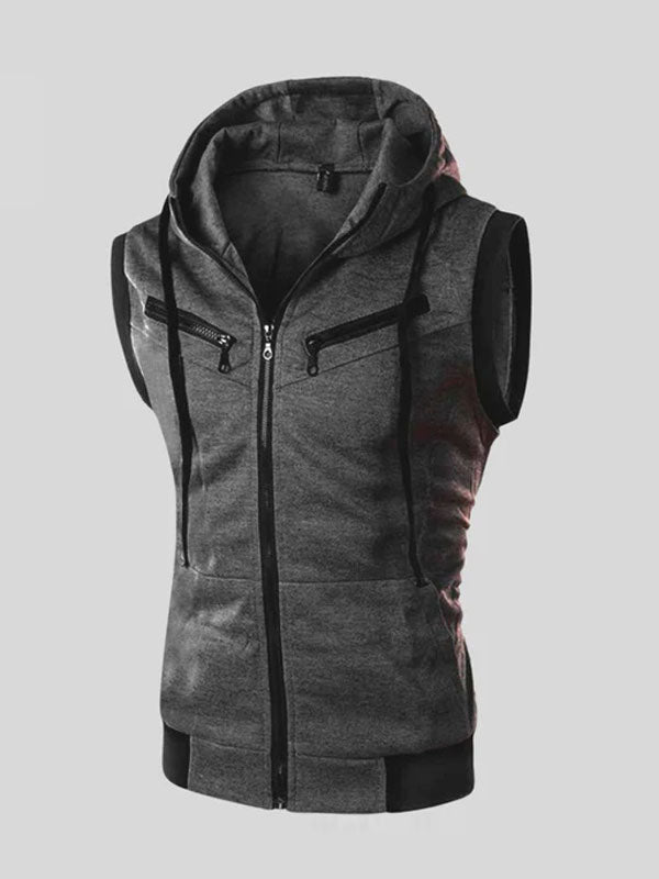 Unisex Winter Sleeveless Hooded Zipper