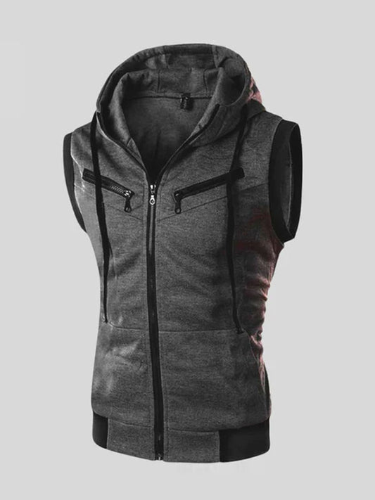 Unisex Winter Sleeveless Hooded Zipper