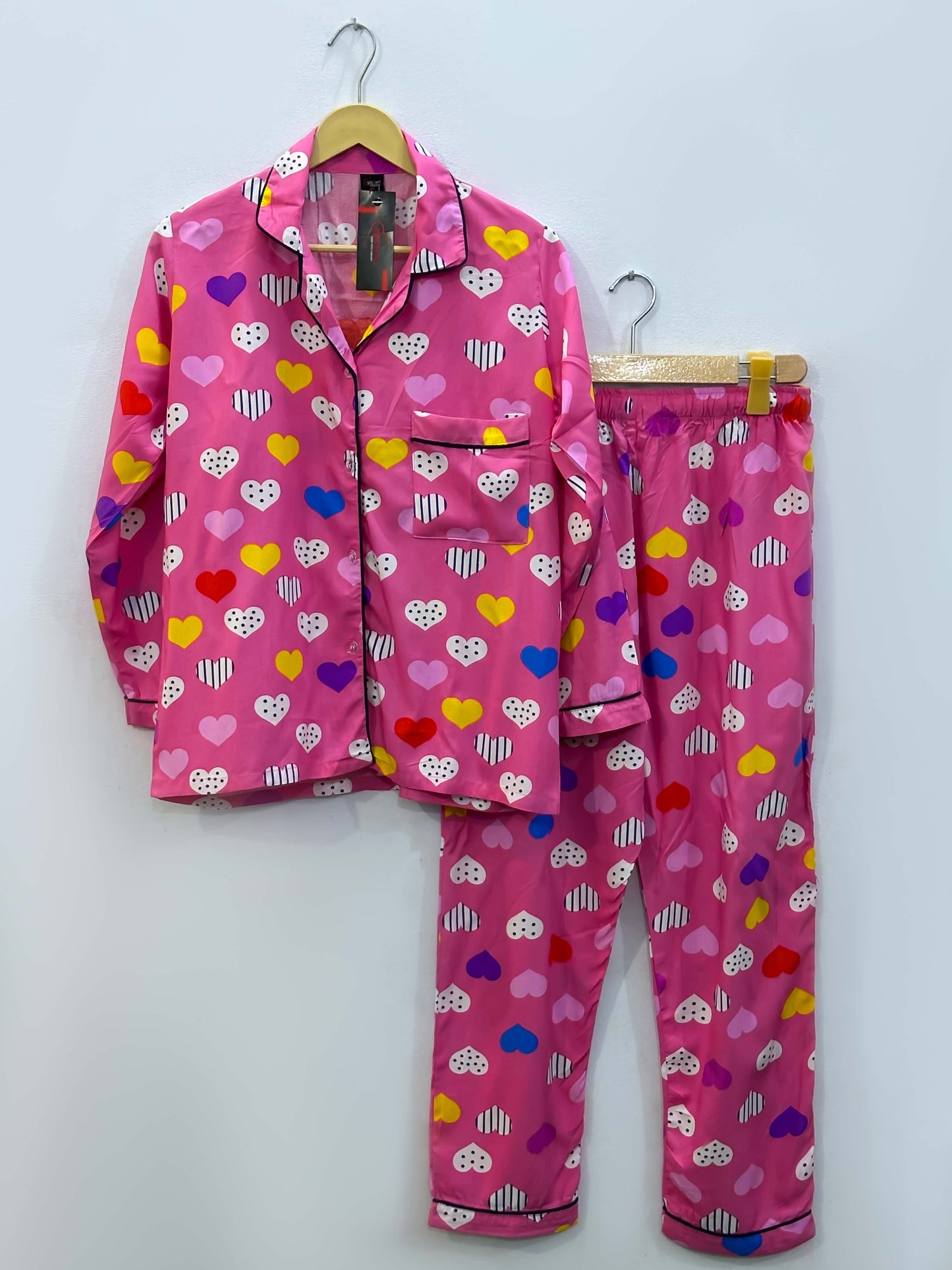 Imported Linen Printed Pink Hearts PJ Set-LP12