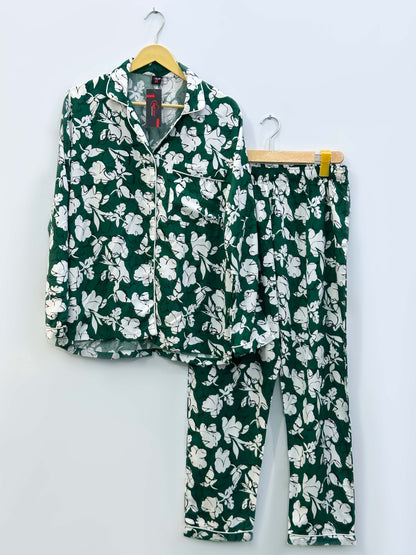 Imported Linen Printed Green Glow PJ Set-LP8