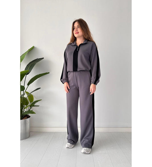 Winter Grey Zipper Panel 2 PC Co-Ord Set