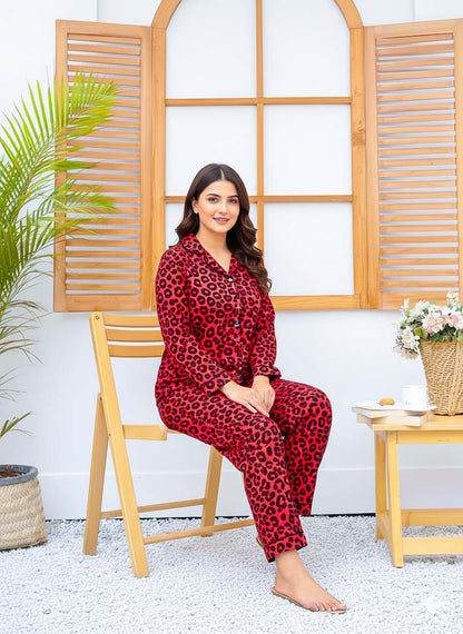 Imported Linen Printed Red Rose PJ Set-LP4