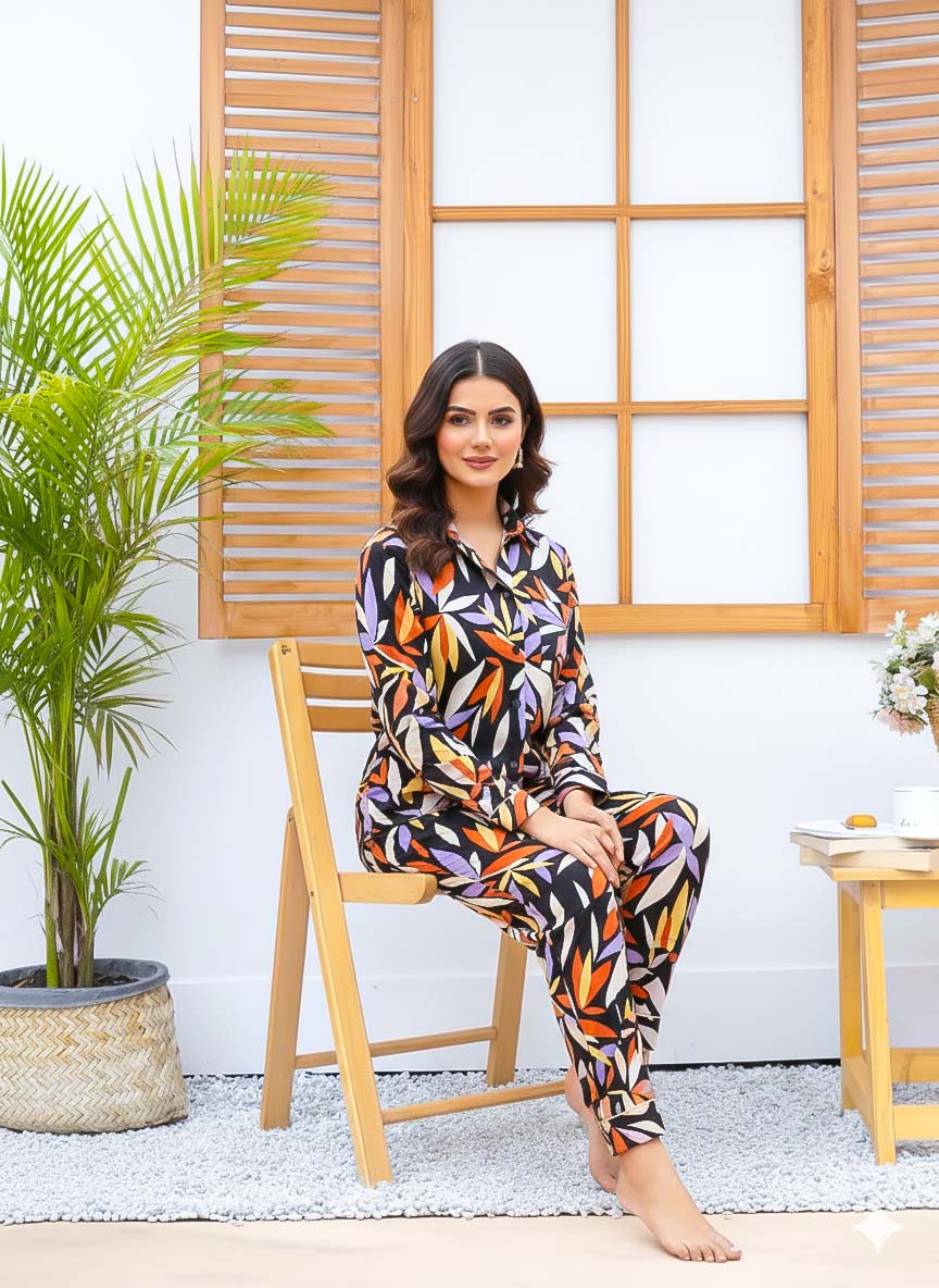 Imported Linen Printed Flower Bales PJ Set-LP10