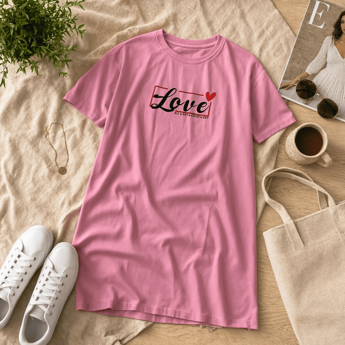 Love Forever Printed Pink Long T Shirt