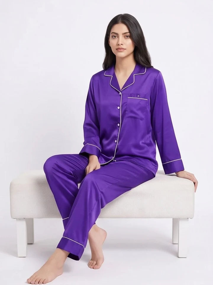 Purple Satin Silk Pj Set
