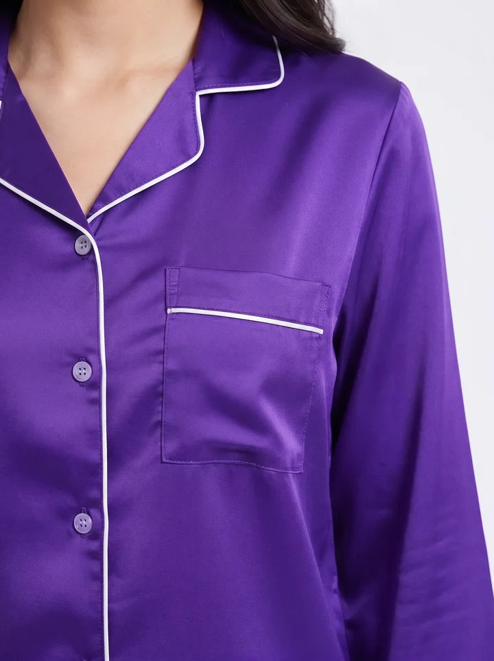 Purple Satin Silk Pj Set