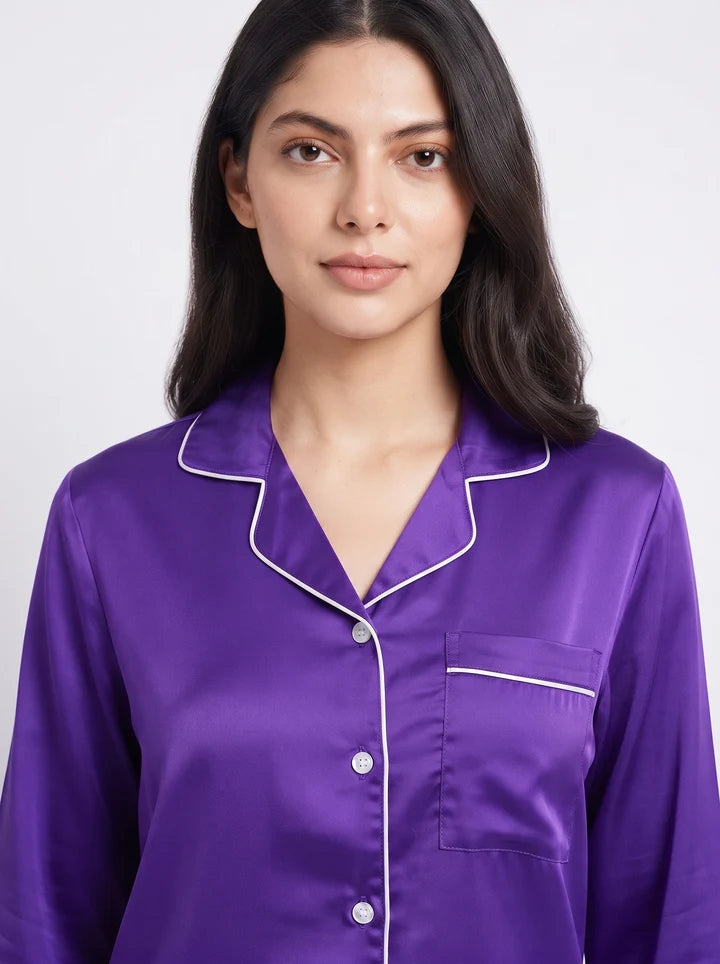 Purple Satin Silk Pj Set
