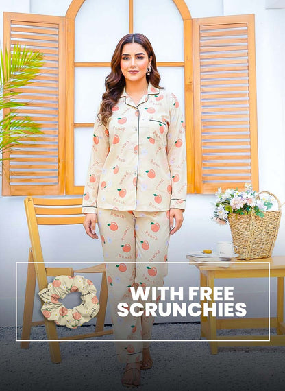 Imported Linen Printed Peach Printed PJ Set-LP29