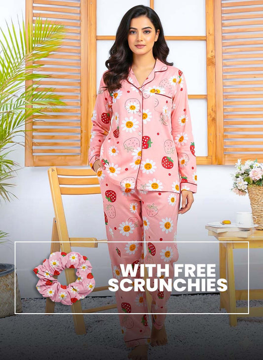 Imported Linen Printed Strawberry PJ Set-LP8