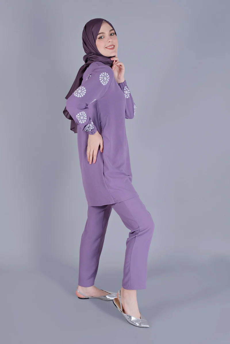 Winter Flower Printed Long Sleeves 2 PC Co-Ord Set