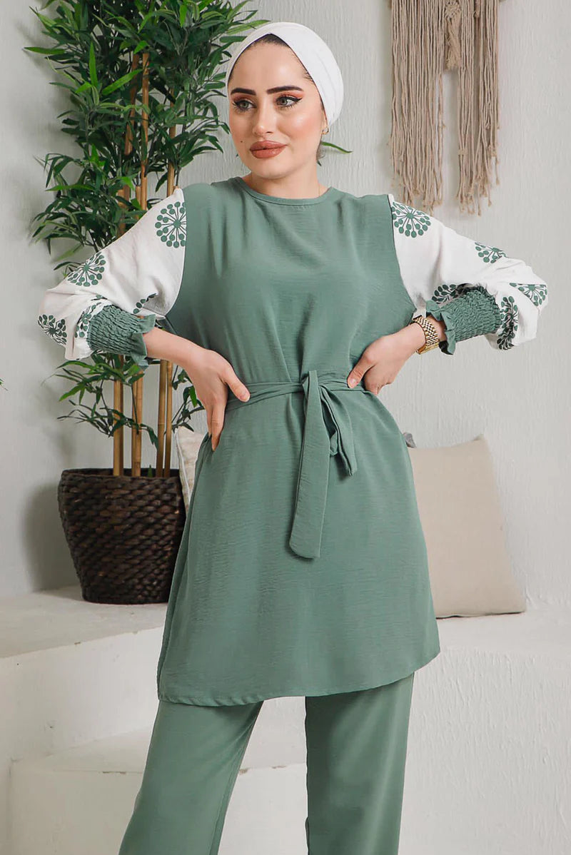 Winter Frock Style Printed Long Sleeves 2 PC Co-Ord Set