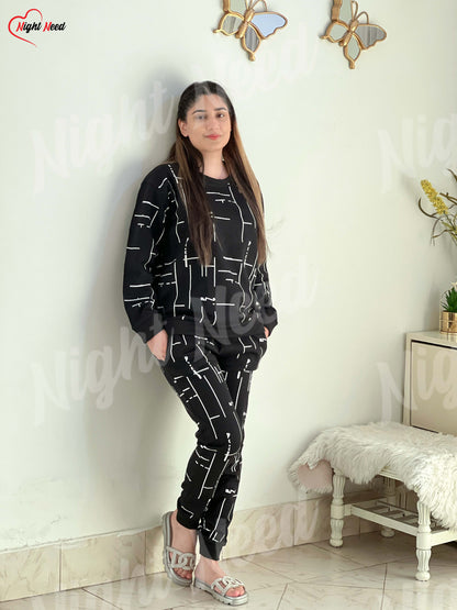 Winter Black Capri Printed Night Suit