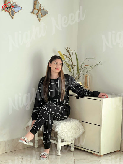 Winter Black Capri Printed Night Suit