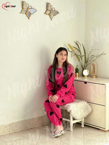 Winter Multi Heart Printed Night Suit