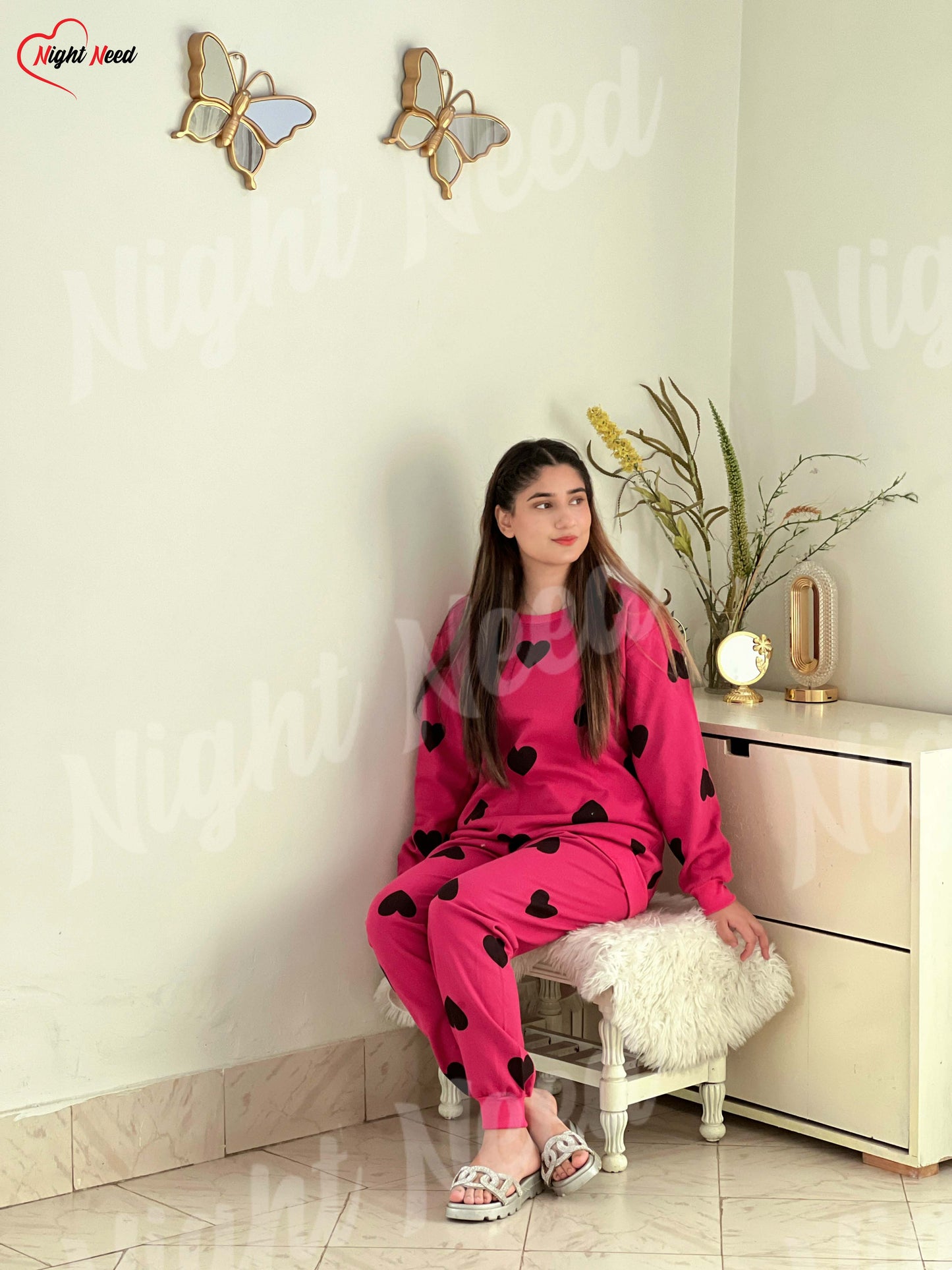 Winter Multi Heart Printed Night Suit