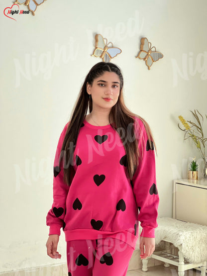 Winter Multi Heart Printed Night Suit