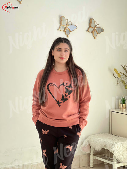 Winter Heart and Butterfly Printed Night Suit