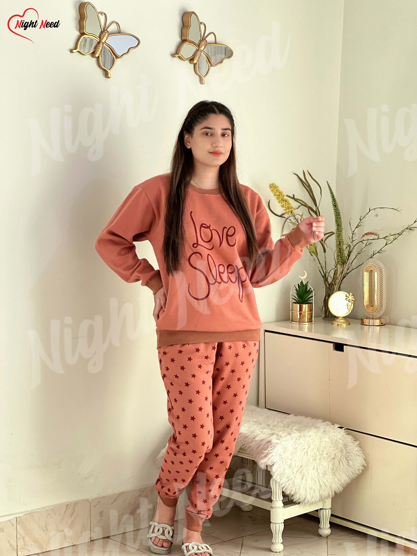 Winter Love Sleep Printed Night Suit