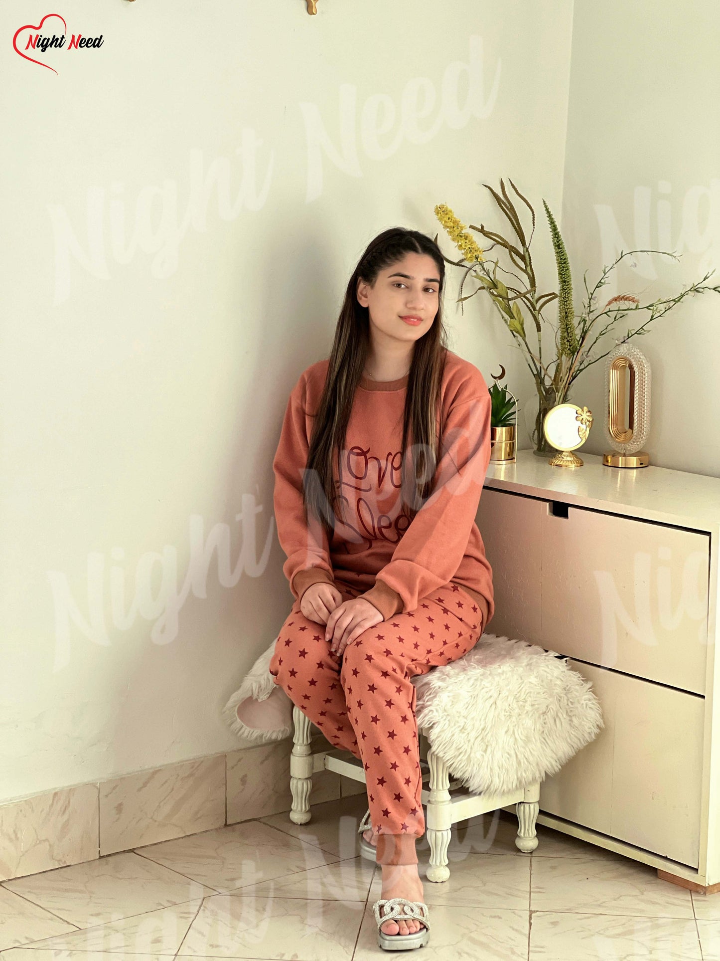 Winter Love Sleep Printed Night Suit