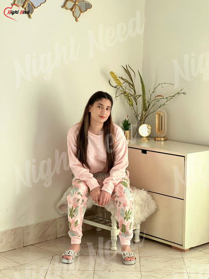 Winter Peach Pajama Printed Night Suit