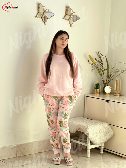 Winter Peach Pajama Printed Night Suit