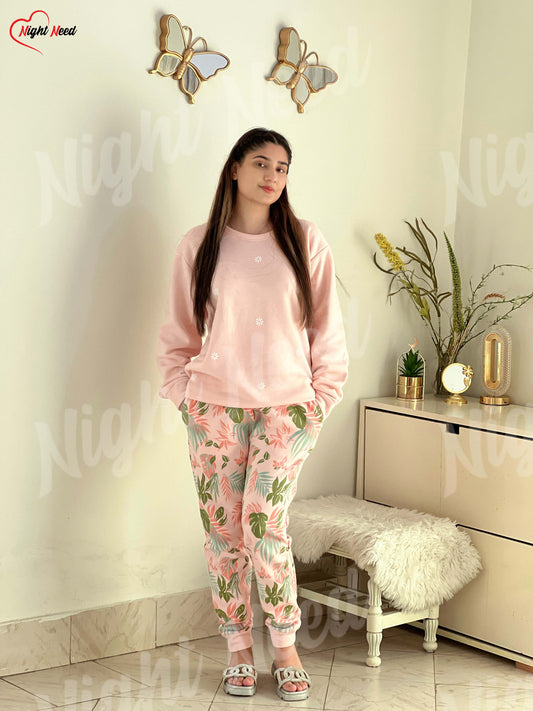 Winter Peach Pajama Printed Night Suit