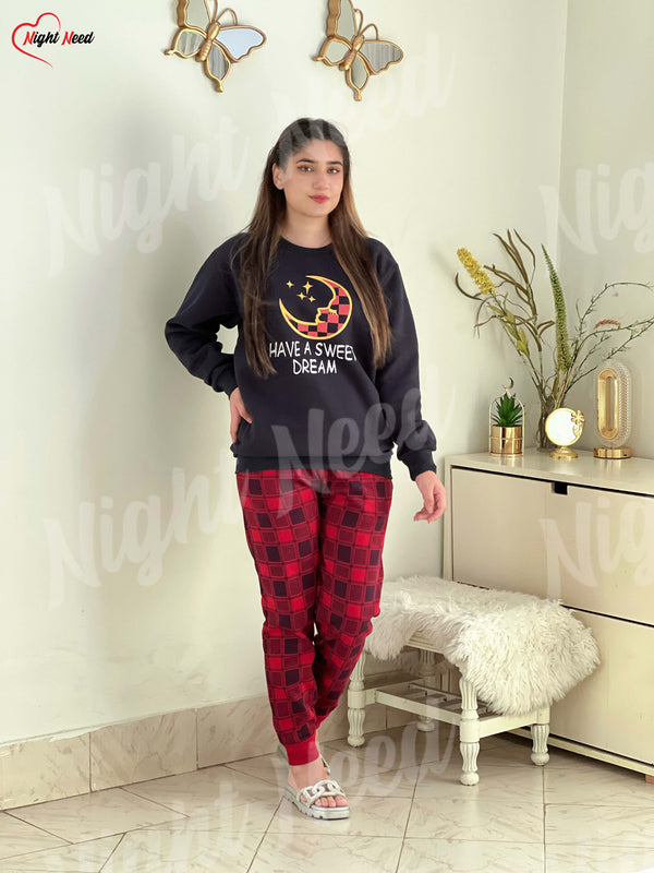 Women Winter Fleece Have A Sweet Dream Printed Night Suit
