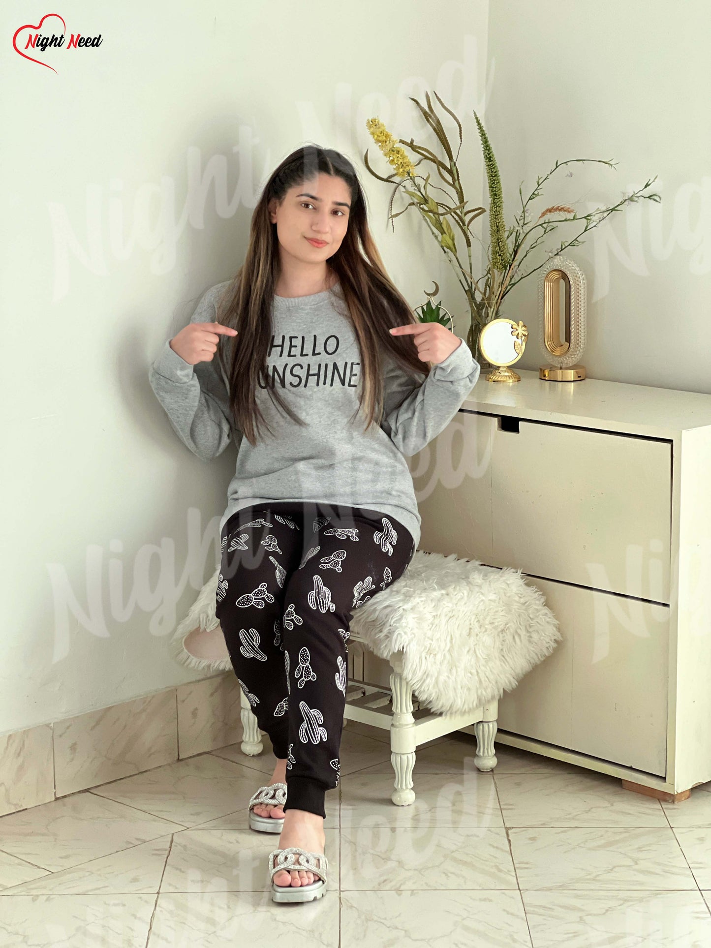 Winter Hello Sunshine Printed Night Suit