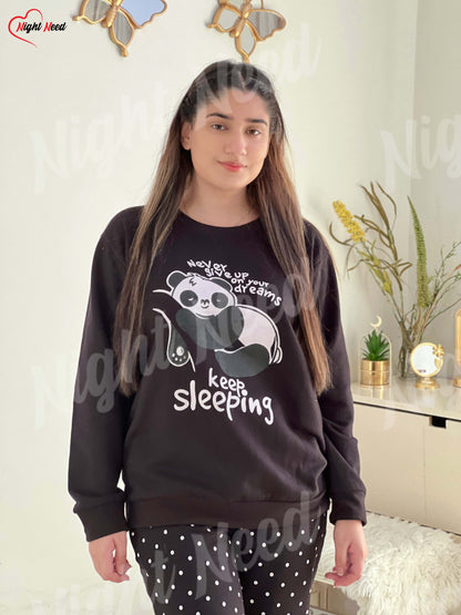 Winter Black Never Give Up Printed Night Suit