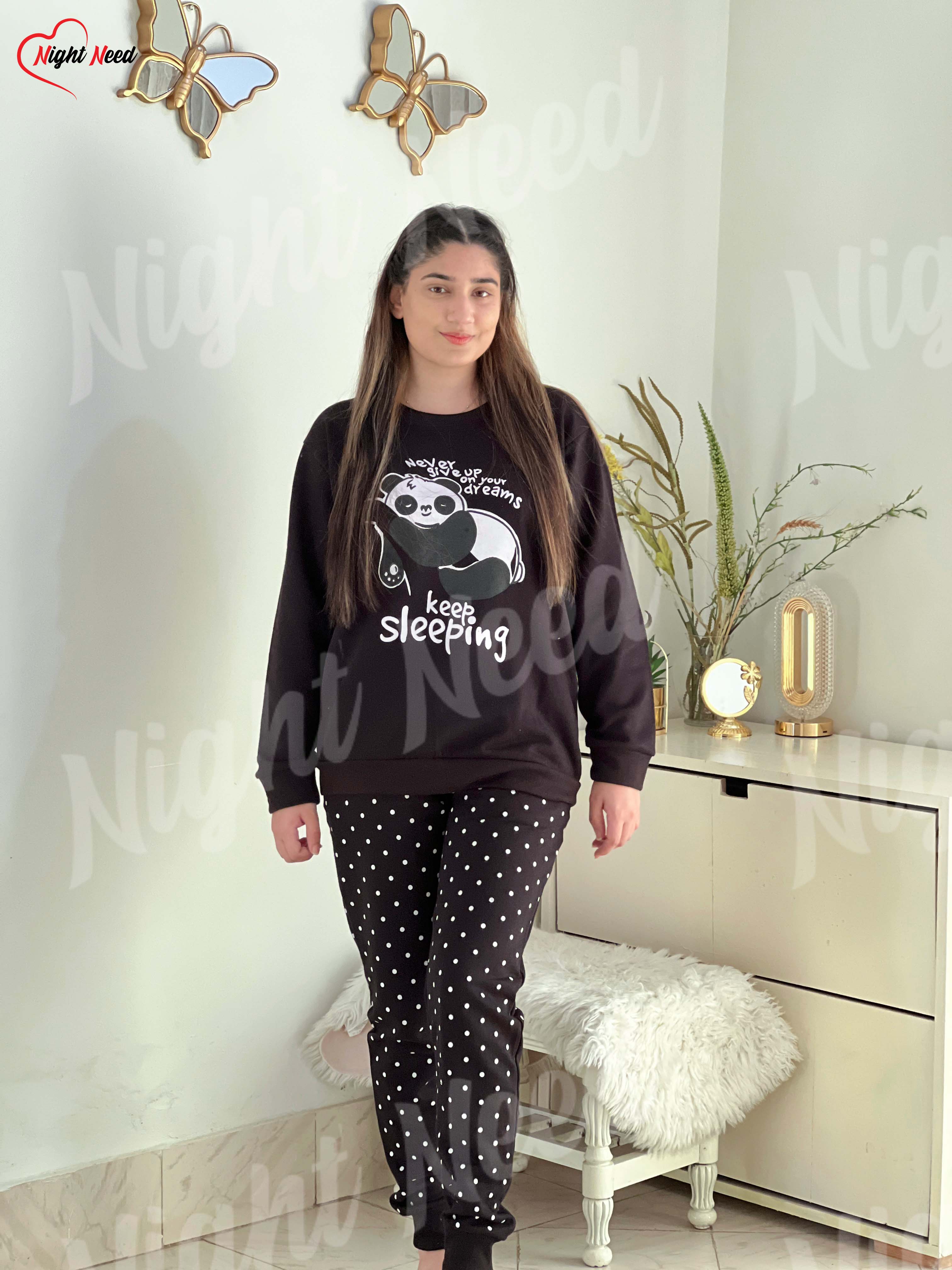 Winter Black Never Give Up Printed Night Suit